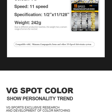 VG Sports 8-12 Speed Half-Hollow Bicycle Chain for MTB & Road Bike