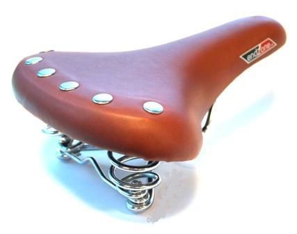 BICYCLE PARTS - SADDLE , CRUISER, 268MML X 221MM, CP COIL SPRING, BROWN W/RIVETS