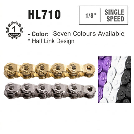 CHAIN - Single Speed - KMC HL710 - 112L - WHITE - w/Connect Pin - (Half Link Chain)