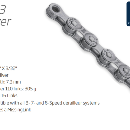 KMC Z8.3 6-8-Speed Chain 116L with Connect Link Silver