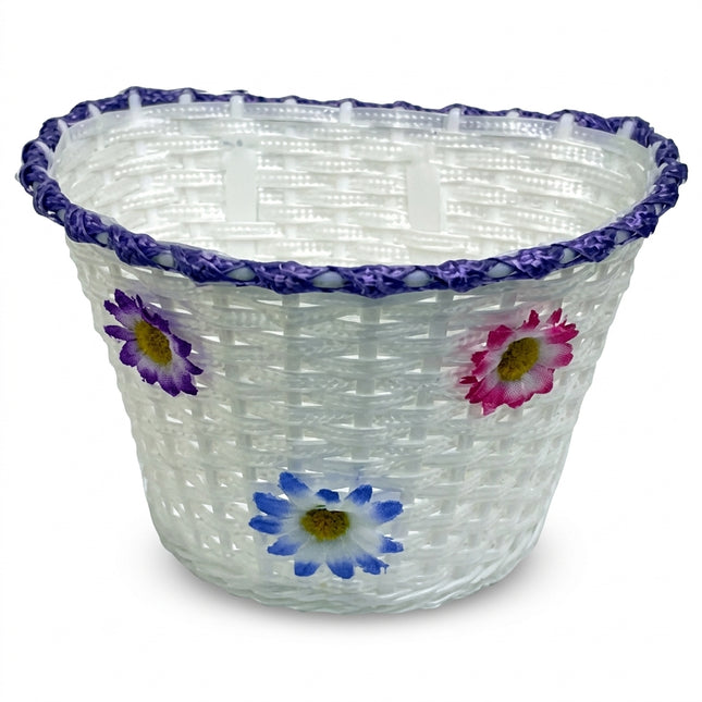 Flinger Kids Woven Basket for 12-16 Inch Bikes - White/Lilac/Purple