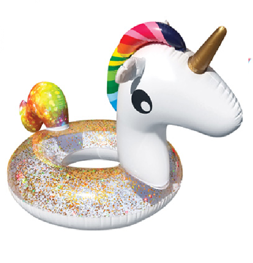 Palm Beach Unicorn Ring Float Inflatable Glitter White Gold Rainbow Beach Pool Accessory Watersports Fun Pool Toy for Kids Adults