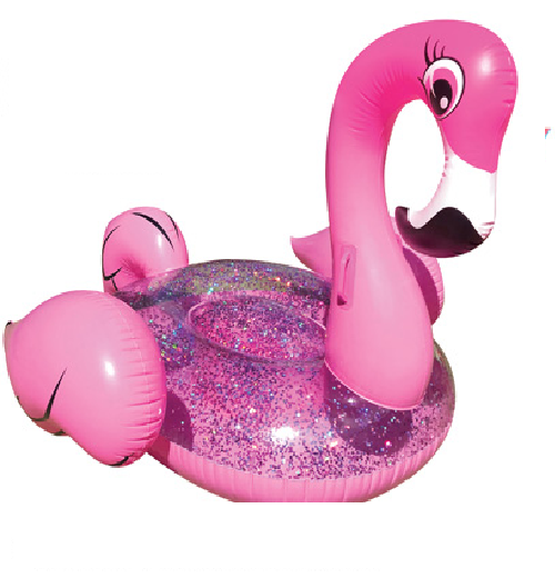Inflatable Pink Flamingo Glitter Pool Float 36 inch Ride On Toy for Kids Adults Summer Beach Water Fun Swim