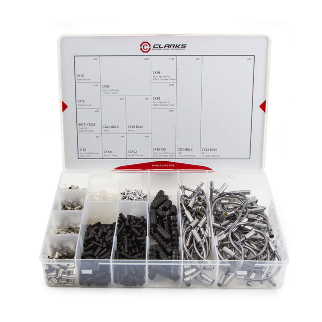 Clarks Bicycle WORKSHOP FITTINGS TRAY Components include, ferrules, for brake and gear, ‘O’ rings, guide pipes - 11 different "must have" components, total 1,310pces