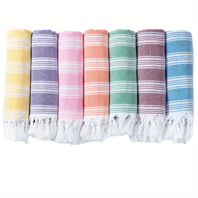 6pcs Turkish Striped Beach Towels - Quick-Drying & Super Absorbent