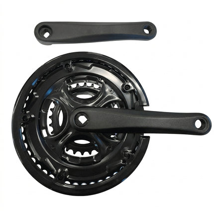 170mm x 28/38/48T MTB Chainwheel Set - Diamond Taper, Chain Guard, Steel Chain Ring, Alloy, Black