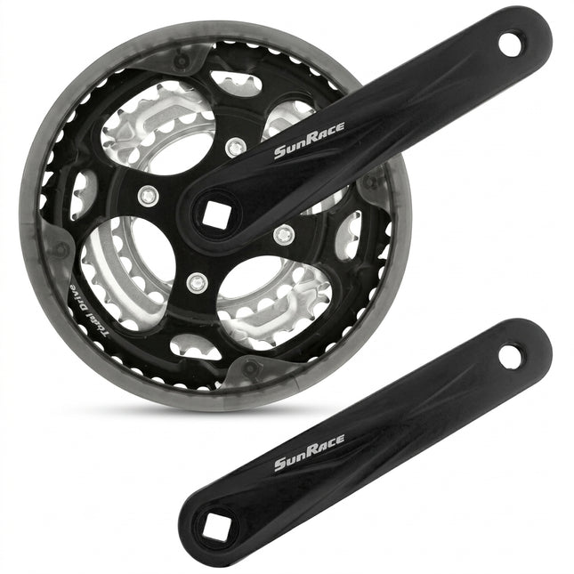 Sunrace 170mm x 24/34/42T MTB Chainwheel Set - Diamond Taper, 7/8 Speed, Alloy, Black