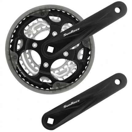 170mm x 28/38/48T MTB Chainwheel Set - Diamond Taper, 7/8 Speed, Clear Chain Guard, Alloy, Black