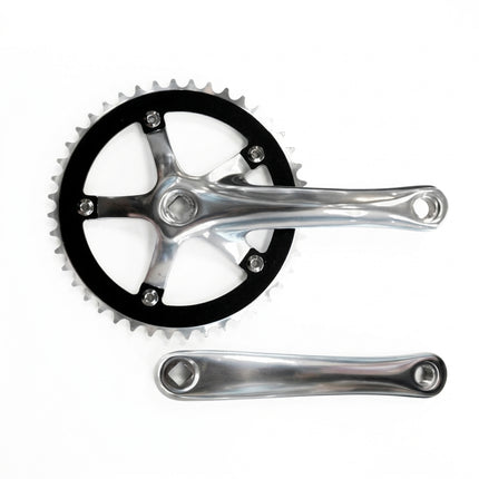 165mm x 3/32 x 44T Single Speed Chainwheel Set - Diamond Taper, 130 BCD, Silver Crank, Alloy, Black