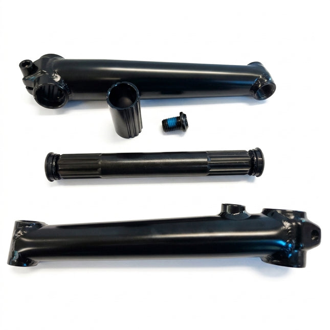 3 Piece BMX Crankset - 175mm, 19 x 8T - Solid Spindle With Bolt. Without B.B. Set. Gloss black