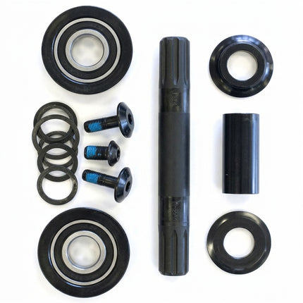 BOTTOM BRACKET SET - 8T - 19mm x 145mm, Interface, American Type, Cro-mo Spindle, Sealed Bearings, Set of 10 Pieces, BLACK