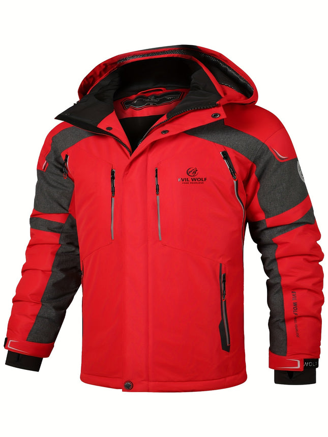 EX-STRETCH Men's Insulated Ski Jacket - Fleece-Lined, Waterproof, Windproof, Hooded, Adjustable Cuffs