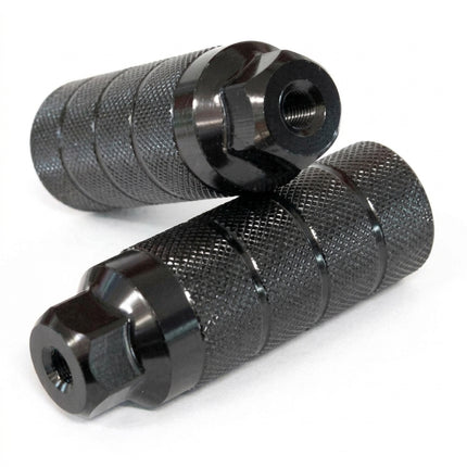 FOOT PEGS, Pair, 3/8" x 26T Axle, 36 x 110mm Threaded, STEEL, BLACK. sold as pair