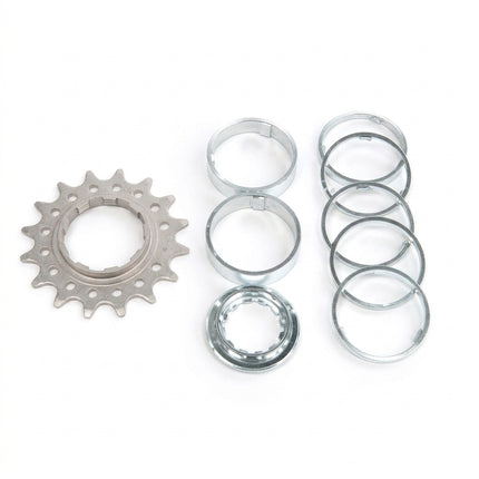 CONVERSION KIT - Single Speed, FLANGED CR-MO Drive Ring, 16T Lock Ring & Alloy Spacers (7 Spacers + Lockring)