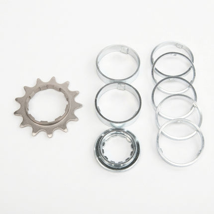 CONVERSION KIT - Single Speed, FLANGED CR-MO Drive Ring, 13T Lock Ring & Alloy Spacers (7 Spacers + Lockring)