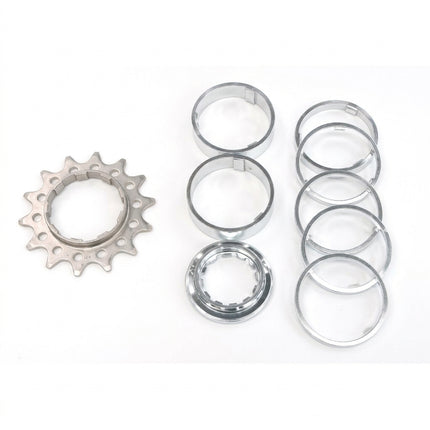 CONVERSION KIT - Single Speed, FLANGED CR-MO Drive Ring, 14T Lock Ring & Alloy Spacers (7 Spacers + Lockring)