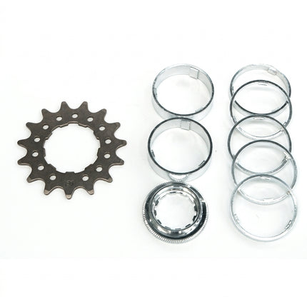 CONVERSION KIT - Single Speed, CR-MO Drive Ring, 12T Lock Ring & Alloy Spacers (7 Spacers + Lockring) 3/32
