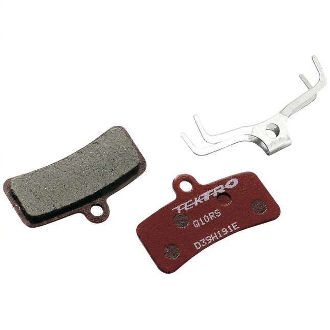 Disc brake pads, TEKTRO, Mod.Q10RS, semi metallic organic for Tektro/shimano 4 piston caliper, w/return spring, red color