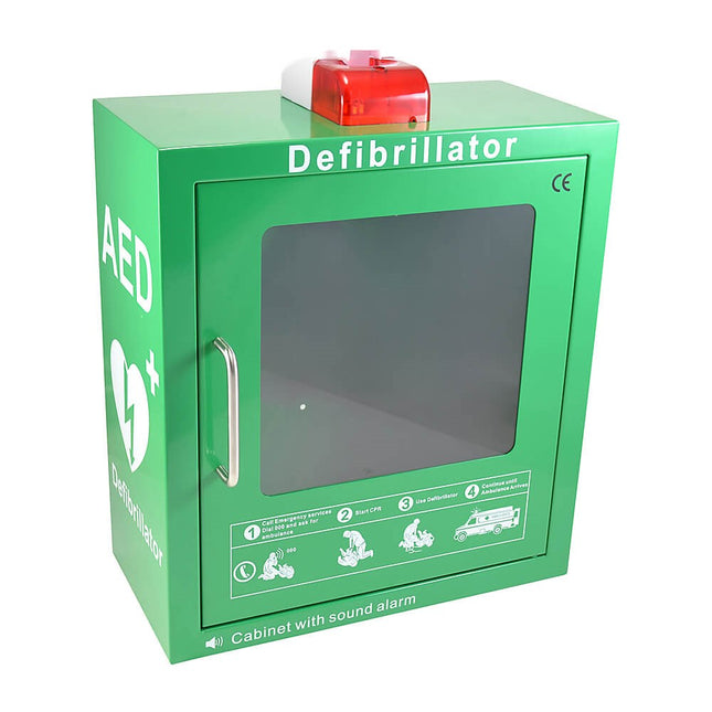 AED GREEN WALL CABINET WITH ALARM AND LIGHT