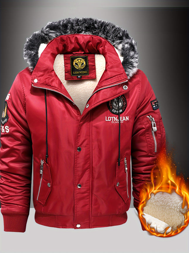 Men's Winter Hooded Coat - 100% Nylon, Solid Color, Regular Fit, Zipper Details, Polyester Lining