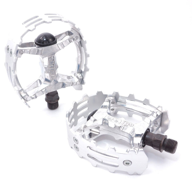 Wellgo PEDALS, BEAR TRAP, ALLOY, 1/2" cr-mo axle, SILVER alloy cage