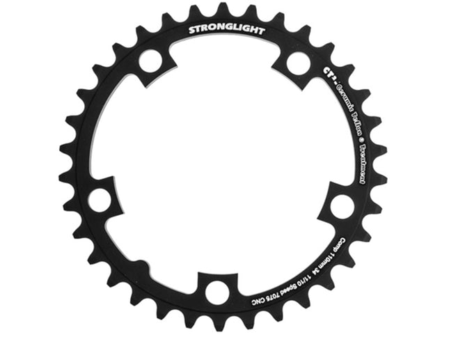 Stronglight Bicycle CHAINRING - ROAD "STRONGLIGHT", 34T, 7075 CNC Black CT2 - 110mm BCD, 5 Hole for 10/11 Spd