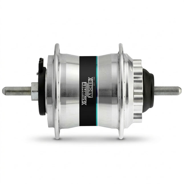 Sturmey Archer Front, 6 Bolt DISC Dynohub, 36H, OLD: 100mm. Nutted. 6V-2.4W, silver.