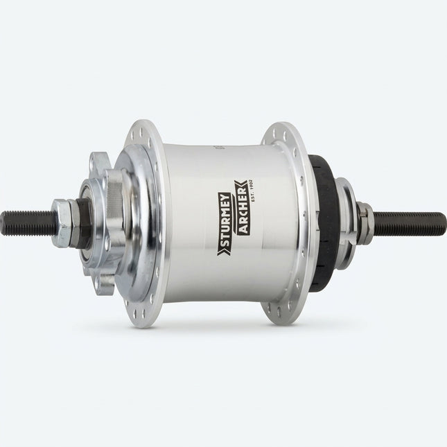 Sturmey Archer 3sp hub, Disc, RS-RK3 , 36Hole , Polished Silver . 135mm (Includes 18T cog, Twist Grip shifter & kit)