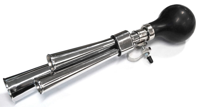 Bikes Up! Three-Pipe Bicycle Air Horn - Silver with Black Rubber Bulb