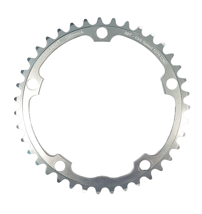 Stronglight Bicycle CHAINRING - ROAD "STRONGLIGHT", 39T, 7075-T6, SILVER, Campag 9/10spd - 135 BCD, 5 Hole to be used with SL350052 bolts