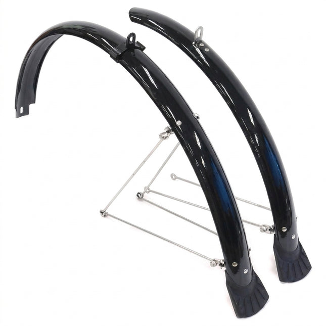 MUDGUARD SET for 24" bikes, Front (w/1 stay) & Rear (w/2 stays) BLACK (50mm Wide) (Mounting bolts NOT included)