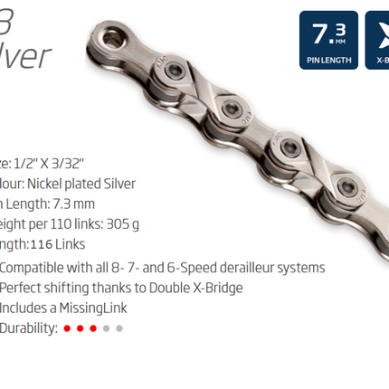 KMC X8 8-Speed Chain 116L with Connect Link Silver
