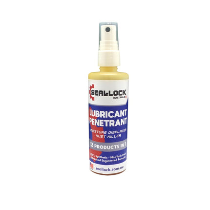 Seal-Lock Lubricant/Penetrant. 100ml spray bottle, Seal Lock penetrates solid rust, freeing up nuts and bolts, cables and chains. It creates a barrier, stopping rust and leaving a dry dust free surface