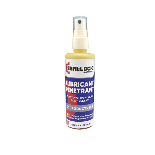 Seal-Lock Lubricant/Penetrant. 100ml spray bottle, Seal Lock penetrates solid rust, freeing up nuts and bolts, cables and chains. It creates a barrier, stopping rust and leaving a dry dust free surface
