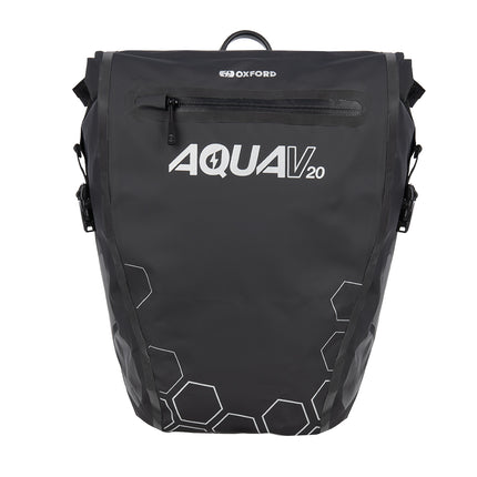 Oxford Bicycle PANNIER BAG Aqua V 20L Single QR Pannier Bag Black, Waterproof roll top closure, Size: 42cm (H) x 32cm (upper) / 23cm (lower) (W) x 17cm (D) Oxford Product
