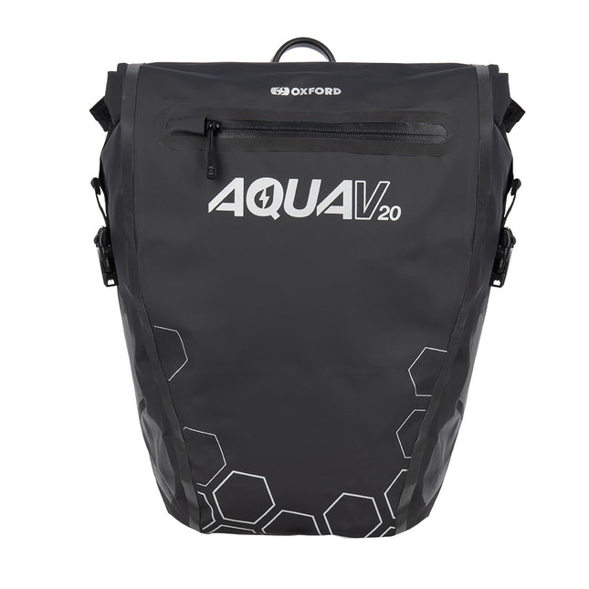 Oxford Bicycle PANNIER BAG Aqua V 20L Single QR Pannier Bag Black, Waterproof roll top closure, Size: 42cm (H) x 32cm (upper) / 23cm (lower) (W) x 17cm (D) Oxford Product