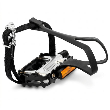VP PEDALS 9/16" Sealed Bearings, Alloy, SILVER/BLACK, w/Toe clip/strap