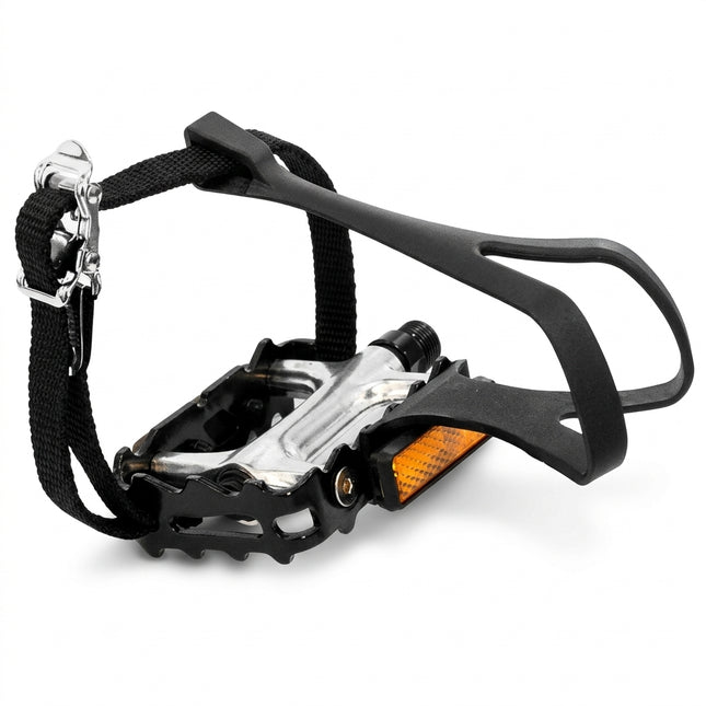 VP PEDALS 9/16" Sealed Bearings, Alloy, SILVER/BLACK, w/Toe clip/strap