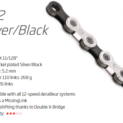 KMC X12 TRP EVO 12-Speed Chain 126L with Connect Link Silver/Black
