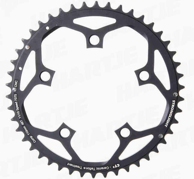 Stronglight Bicycle CHAINRING - ROAD "STRONGLIGHT", 50T, 7075 CNC Black CT2 - 130mm BCD, 5 Hole for 10/11 Spd