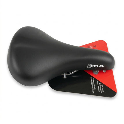 BMX Saddle BLACK for 16-20", Vinyl , Quality Velo manufactured product (With clamp,STD Seat Rails)