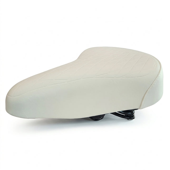 SADDLE Ladies Retro, 250mm x 190mm, Vinyl Quilted Top, Dual Coil Springs, WHITE