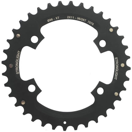 Stronglight Bicycle CHAINRING - MTB "STRONGLIGHT" 36T - SHIMANO - 2X11, 7075-T6 BLACK, 2x11 speed, 96 BCD, Outer not threaded, 36T, 4 arms, Quality Stronglight product 272301