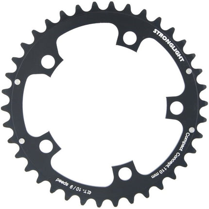 Stronglight Bicycle ROAD CHAINRING, 42T, STANDARD TYPE S - 5083 SILVER, 9/10 speed, 110 BCD Inner, 5 arms, A Quality Stronglight product, CHAINRING - 266054