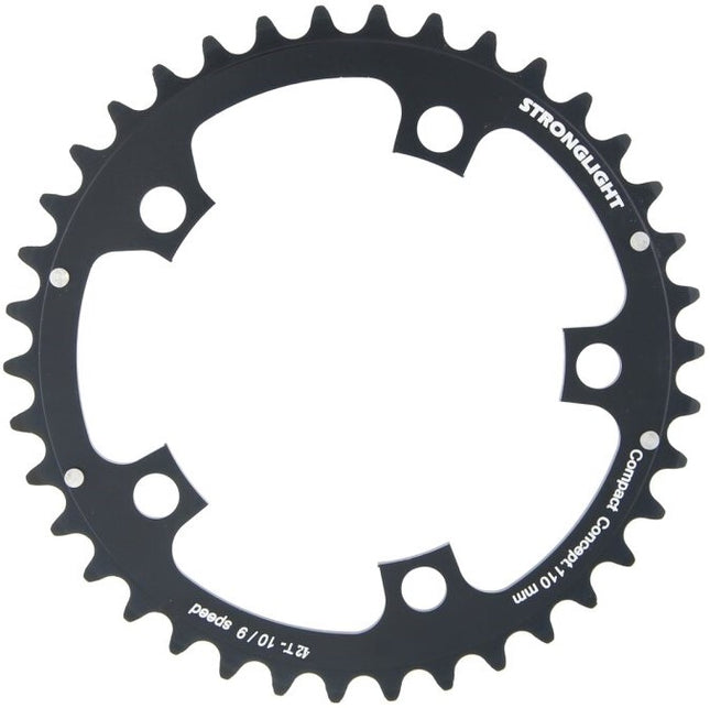 Stronglight Bicycle ROAD CHAINRING, 42T, STANDARD TYPE S - 5083 SILVER, 9/10 speed, 110 BCD Inner, 5 arms, A Quality Stronglight product, CHAINRING - 266054