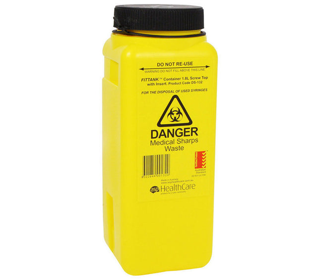 SHARPS CONTAINER WITH SCREW LID AND INSERT 1.8L