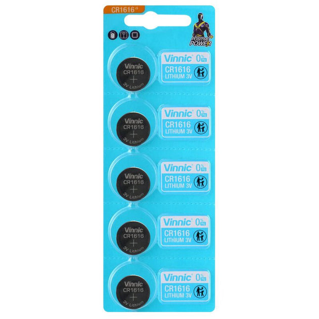 Vinnic CR1616 3V Lithium Button Cell Batteries - 5 Pack