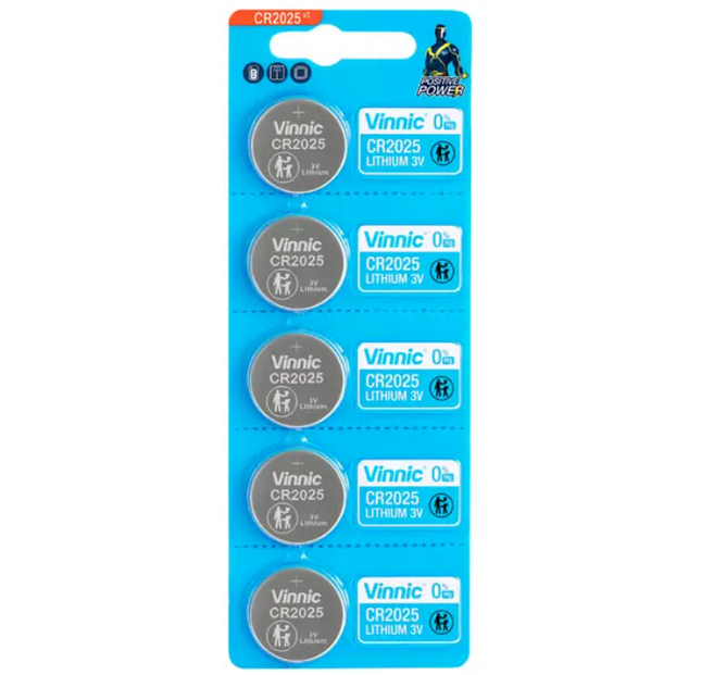 Vinnic CR2025 3V Lithium Button Cell Batteries - 5 Pack