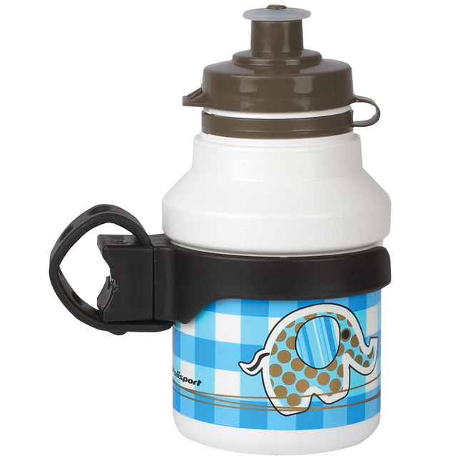 Children's Polisport 350ml Water Bottle with Clip-On Holder - Elephant, White