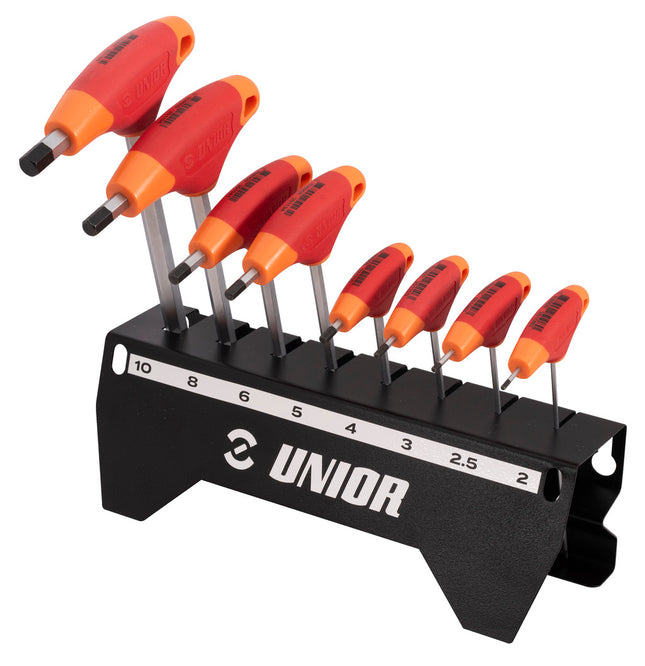 Unior T- Handle hex wrench set (2, 2,5, 3, 4, 5, 6, 8, 10) (Includes Stand) 629820 Professional Bicycle Tool, quality guaranteed